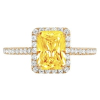 1. CT Sjajni smaragdni rez Clear Simulirani dijamant 18k žuti zlatni halo pasijans sa accentima prsten