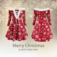 Luiyenes plišana čipkasta haljina Božić -Collar dugih rukava Retro namotana ženska haljina