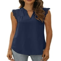 Liacowi Žene Ljeto majica bez rukava s rukavima V izrez čipkasti patchwork rukav šifon casual labavi