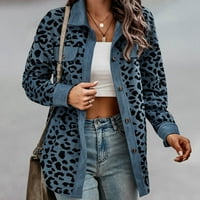 Ženska casual jakna - Leopard Ispis dugih rukava s dugim rukavima s gornjem ručnom rukom na ramenu Ogrlica modna topla jakna odjeća plava