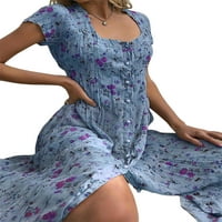 GRIANLOOK Žene duge haljine kratki rukav Summer Beach Sandress cvjetni print Maxi haljine dame havajski