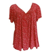 Ženske košulje žene plus veličine kratkih rukava V-izrez za bluzu za bluzu od pulover na majici crvene