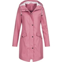 FZM kišne jakne zimski kaputi za žene Ženska puna kišna jakna na otvorenom kapuljača vodootporna dugačak kaput, prekrivač vjetra, ružičasta L