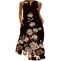 Cindysus Dame Tank Haljina cvjetne print Long Maxi haljine V izrez ljeto plaža Sundress Holiday Casual