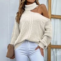 Clearance hladni džemperi za rame za žene seksi visoki vrat dugih rukava predimenzionirani pleteni džemper