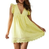 Ljetne haljine Ženski izrez ruffle džepni spremnik Torp Hakama Summer Solid V izrez Mini haljina