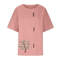 USMIXI ženski vrhovi stablo Ispis kratkih rukava Crewneck Tee majice Ljeto plus veličina prozračna pamučna