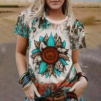 Yyeselk Zapadne žene Ljeto vrhovi casual posada vrata kratkih rukava Tunnic Tunnic Trendy Etnic Aztec