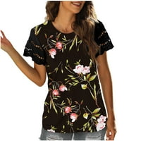 Smihono ženska modna zabava Tunika T-majice Prodaja labava fit casual bluza Vintage čipka šuplji rukav ženski vrhovi cvjetni tinejdžerke The Trendy ljetna odjeća posada Crna košulja crne boje 8