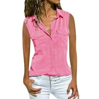 Tangnade dame Ljetne casual kratkih rukava, ležerne košulje od košulja na ovratniku, ružičasti džepovi