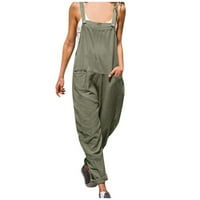 Plus size Rompers za žene u stilu labavog pamuka široko rez sa džepovima duge hlače kombinezone zelenog
