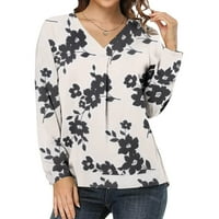 Ženski vrhovi Ležerne prilike Print V-izrez Loove majica s dugim rukavima TOP bluza pulover