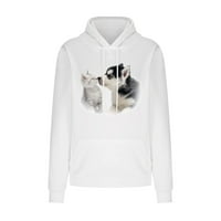 Wangxldd moda ženska zimska okrugla vrata labav pulover Top Cat Print Fleece Hoodie