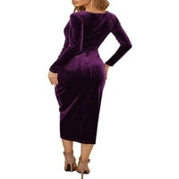 WRCNOTE Žene Ruched večernje haljine s dugim rukavima neregularne hamske zabave Maxi haljine Velvet