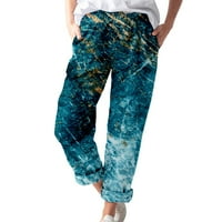 Ženske Y2K hlače tiskane pamučne i posteljine džepova Ležerne modne hlače žene