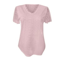 Bluze za žensku V-izrez labave čvrste patchwork čipke za žene ispod $ Clearence Pink 2XL
