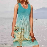 Ljetne haljine za žene Ženska ljetna casual labav okrugli vrat plaža Print prsluk bez rukava bez rukava