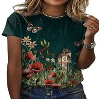 Niveer majice kratkih rukava za žene Ljeto Ležerne prilike za odmor za odmor Cvjetni tisak Tee Bluuses