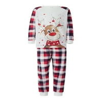 Božićna porodična pidžama sa crtanim vilicom, plaid Print, Crew izrez rebraste manžetne za odmor
