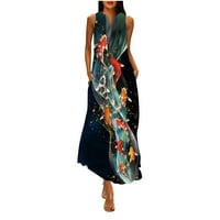 Bazyrey sundress za ženske haljine bez rukava ženski gradijent ispisane V-izrez haljine plave s