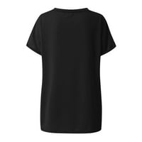 Ženska modna proljetna ljetna V Džepne majice s valjanim rub s kratkim rukavima s kratkim rukavima crne