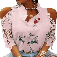 REJLUN Ženska majica za rukave V V izrez Majica Labava tunika Bluza Ležerne prilike plaže Ružičasta