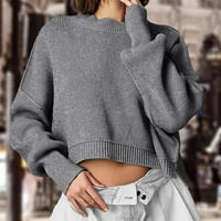 Ženska dugih rukava sa okruglim vratom Čvrsta boja labav modni ležerni duks pulover pleteni vrhovi sive veličine l