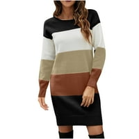 Smanjeni ženski džemper pleten okrugli izrez pulover džemper u boji u komfil-dugim dugim rukavima posadni