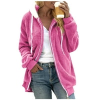 SHOMPORT WOMENS Zima nejasna puna zip up topla jakna čvrsta boja kapuljača sa džepovima casual labava
