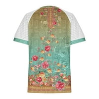 MLQIDK majice za žene Grafički teženi casual v izrez čipke kratkih rukava s majicama vafle pletene tee