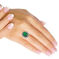 Srebrni prsten za žene - Girls Green Emerald Simulirano kameno srebrna prstena Veličina maže matira