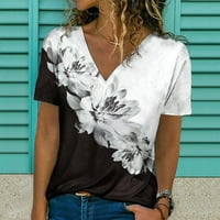 Ležerne prilike V izrez za žene s kratkim rukavima Ljetna cvjetna grafička grafička majica Trendy Comfy