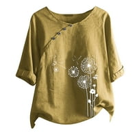T majice za žene Trendi grafički gumb Cvjetni ispis O-izrez kratkih rukava T-kratka bluza vrhovi ženskih