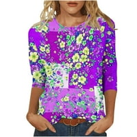Ženska casual crewneck t majica rukave labave majice Tunic vrhovi labavi leptiri ispis modne bluze