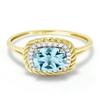 Gem Stone King 10k žuto zlato nebo plavi topaz i bijeli dijamantni zaručni prsten