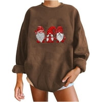 Božićne dukseve za žene Fleece obložene majice Pulover Lagani džemper dugih rukava Gnome grafička bluza