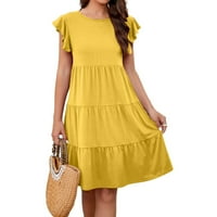 Ljetne haljine za žene Čvrsti okrugli dekolte A-line Mini boemske kratkih rukava Dnevna haljina Yellow