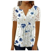 Plus veličine vrhova za žene ženski V-izrez kratki rukav s kratkim rukavima Summer Dame Majice Ljetne košulje za žene svijetlo plava 3xl