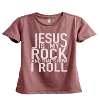 Isuse je moj stijen i tako sam kotrljao ženska modna opuštena majica tee heather mornarice x-velika