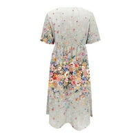 Yubatuo Womens Ljeto Ležerne prilike Bohom tiskane haljine sa džepom kratkih rukava O-izrez Maxi haljine