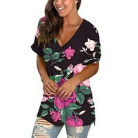 Ženska modna casual cvjetni print V-izrez labav majica kratkih rukava Top bluza pulover