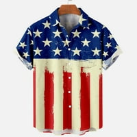 Lovskoo Patriotsko kratki rukav do majice za muškarce Američka zastava za četvrto jul i ljetna majica za ogrlica sa Ljetnom lupom s bluzom na majici Poctt Hawaiian