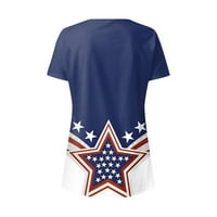Clearsance ženske bluze Dressy kratki rukav ispisana bluza Neovisnost Žene Bluze Okrugli izrez Moda, tamno plava, XL