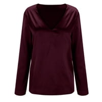 ZTTD ženski temperament čvrste boje V-izrez majica satelitski svilenkast mekani casual top
