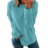 Floleo Clearence Žene dugih rukava Ženska modna casual Solid Boja okrugla izrez dugih rukava labava majica bluza