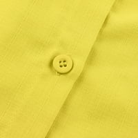 Bazyrey Womens V-izrez ženski kratki rukav Solid Chemise Modni džep tunički košulje Yellow XL