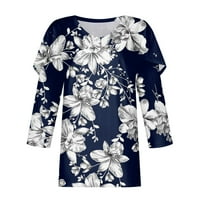 Feterrnal ženska modna ležerna print v izrez Petal rukava Tri četvrtine rukave majice Top Dressy Bluze