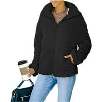 Guvpev ženska jesenska zima Tweed Fleece patentni zatvarač Reverzibilni džepni jakni - Crni XL