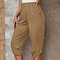 Zimske pune boje casual pantalone za žene plus veličine visokog struka Capri Trousesr dugme sa labavim