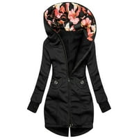 Kaputi za žene Žene Moderan cvjetni jakni sa zatvaračem Zipper džepni dugi rukav kaput crni xxxl QL1693